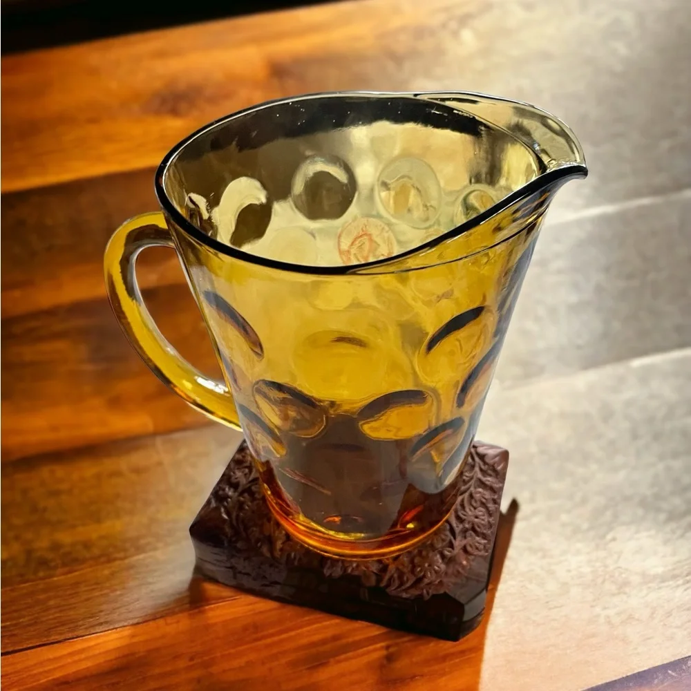 Vintage Hazel Atlas Amber Gold Coin Eldorado  Lipped Ice Tea Pitcher. 64 oz.